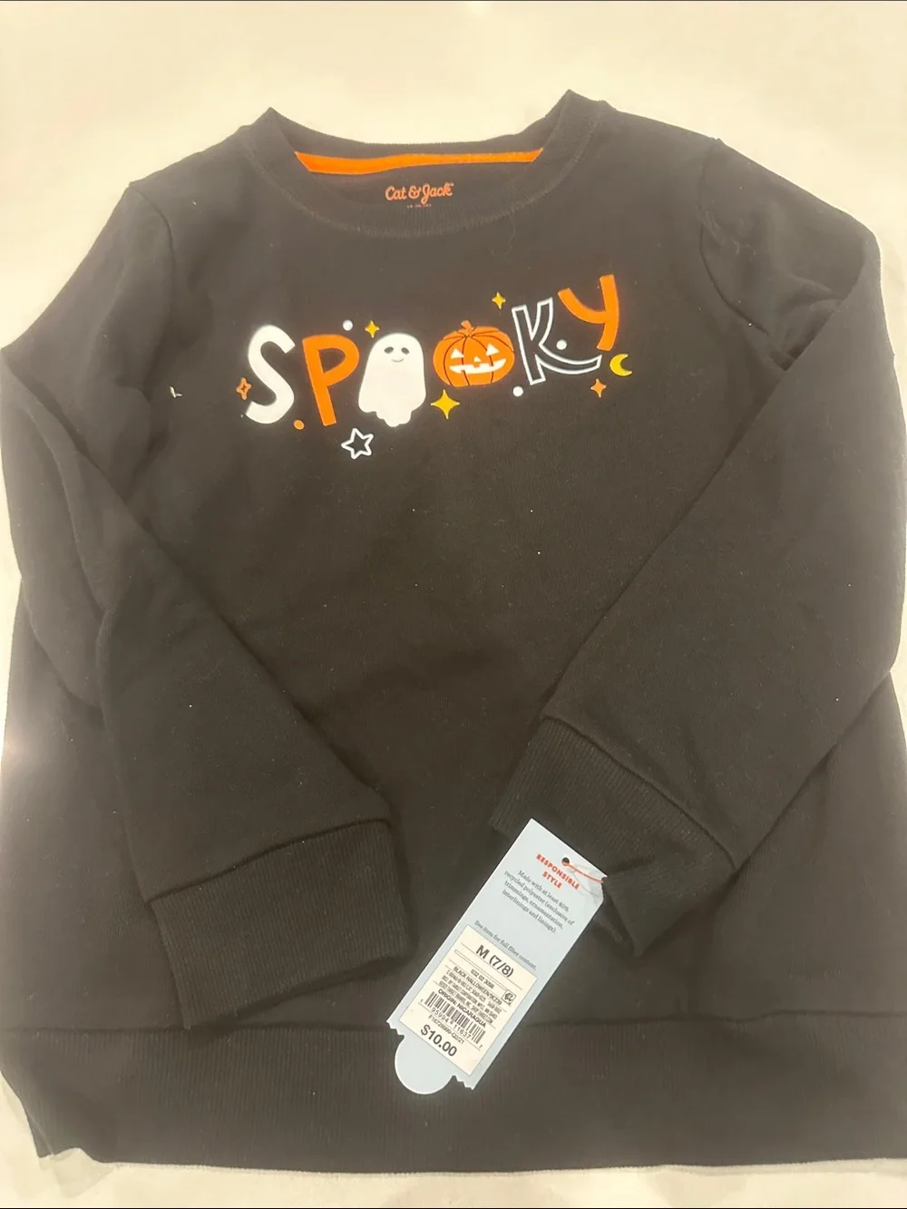 Essentials Black Kids' 'Spooky' Halloween Sweatshirt with Orange & White Graphic